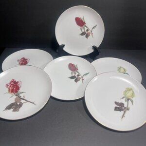 Six Vtg Narumi China Rose Floral Dessert Plates Pin Yellow Cottage Core RARE